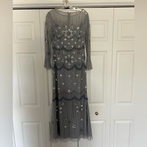 Elegant Gray Floral Embellished Dress